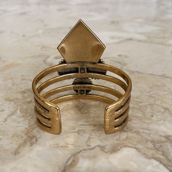 Lucky Brand Gold Tone & Faux Turquoise Boho Cuff Style Bracelet - Picture 7 of 11